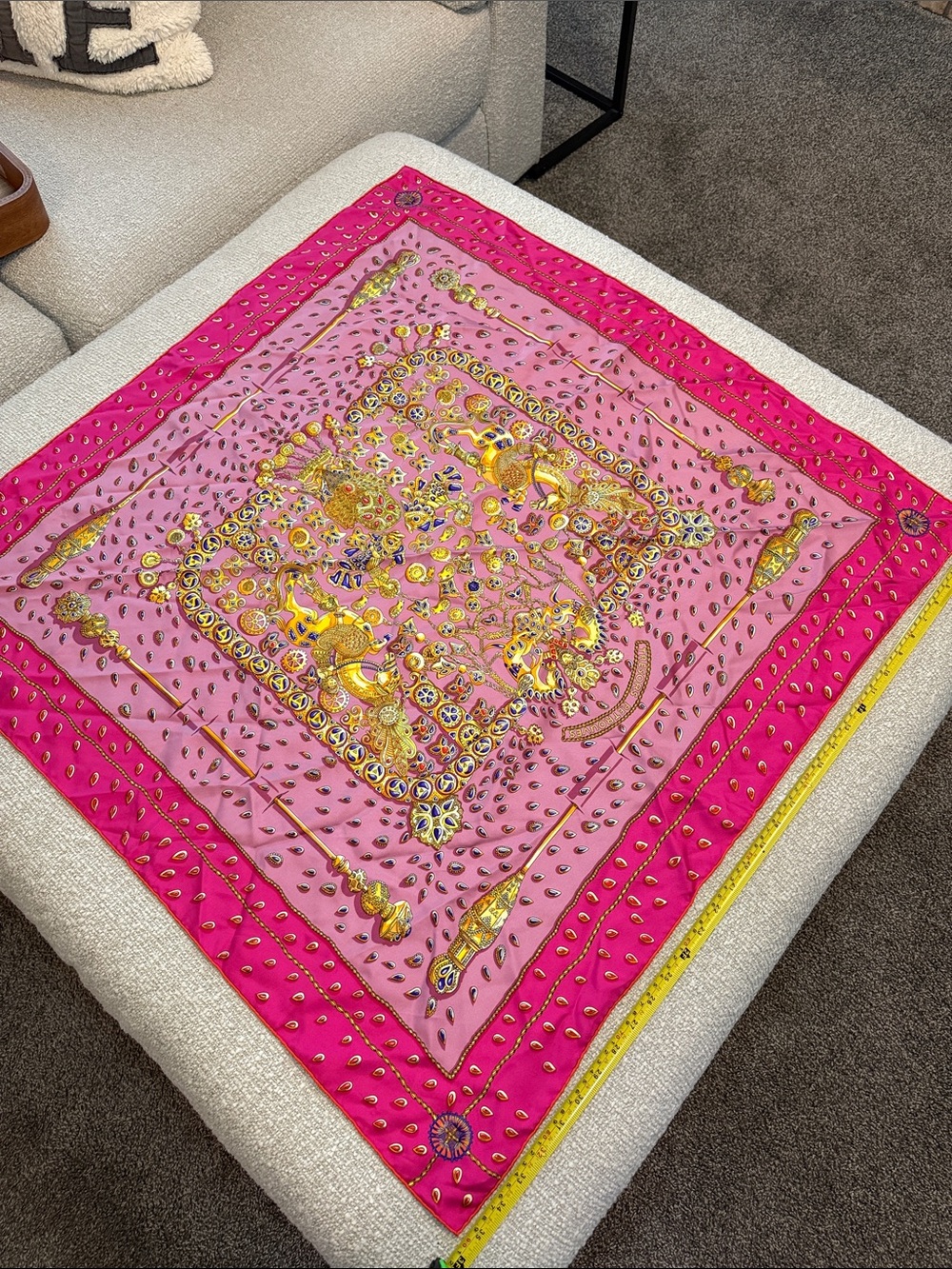 Hermes Pink and Fuchsia Silk Scarf with Gold Motif